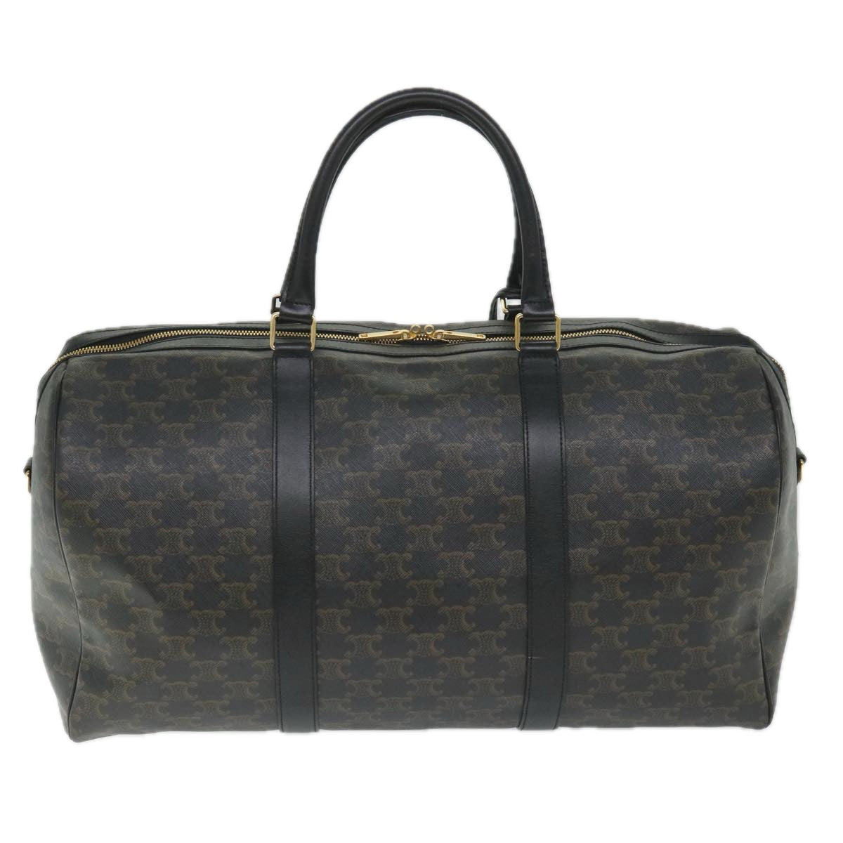 CELINE Triomphe Canvas Boston Bag PVC Leather 2way Black Auth hk880V