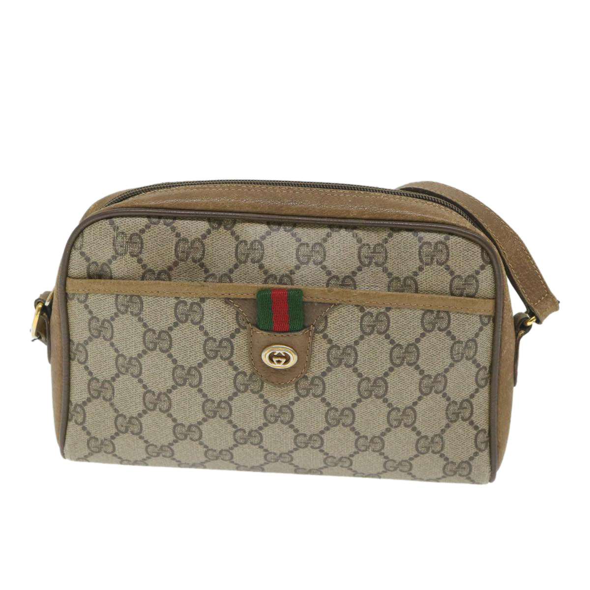 GUCCI GG Supreme Web Sherry Line Shoulder Bag Beige Red 116 02 089 Auth hk891