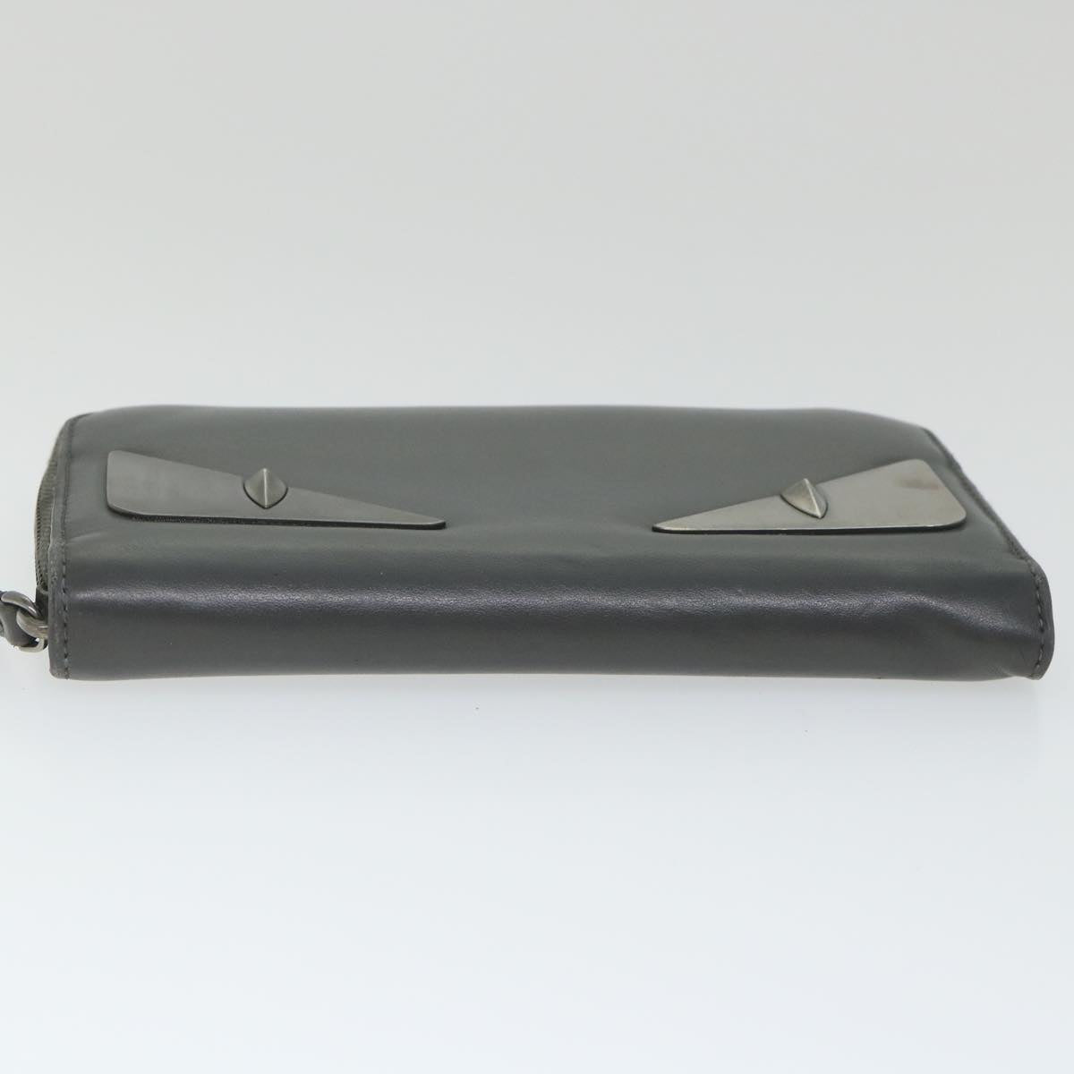 FENDI Long Wallet Leather Gray Auth hk904