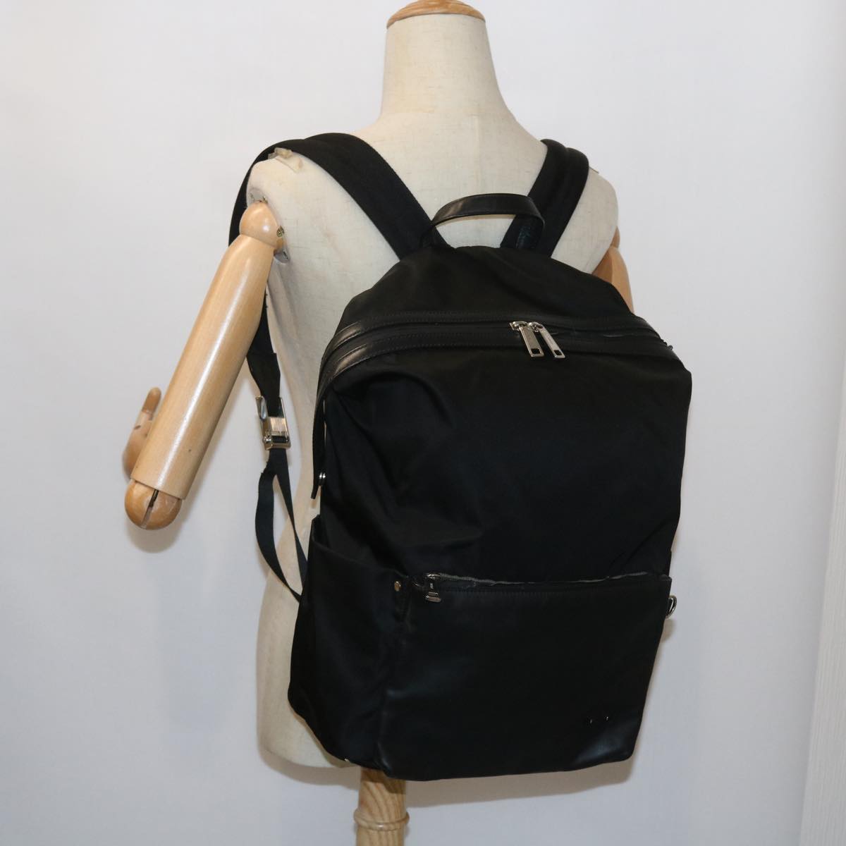 FENDI Backpack Nylon Leather Black Auth hk906