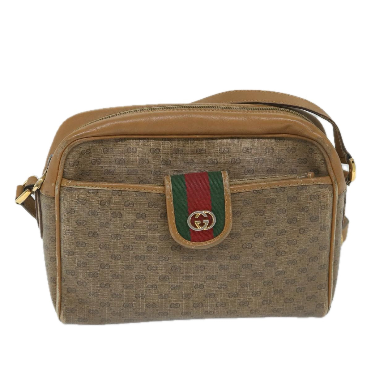 GUCCI Micro GG Supreme Web Sherry Line Shoulder Bag Beige 001 56 0944 Auth hk913