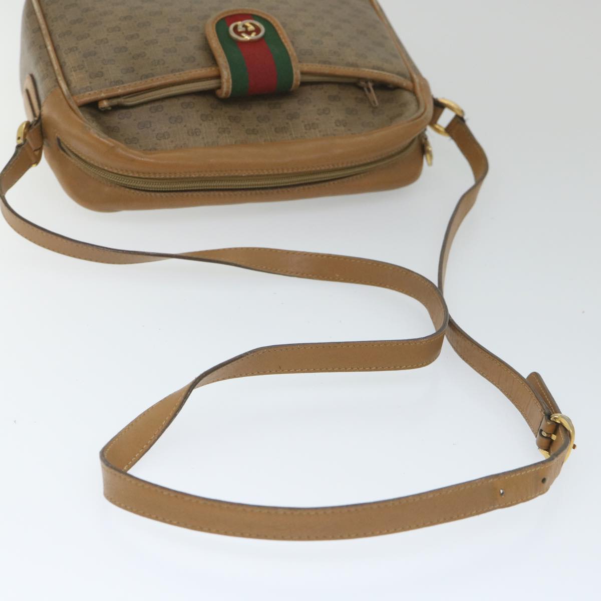 GUCCI Micro GG Supreme Web Sherry Line Shoulder Bag Beige 001 56 0944 Auth hk913