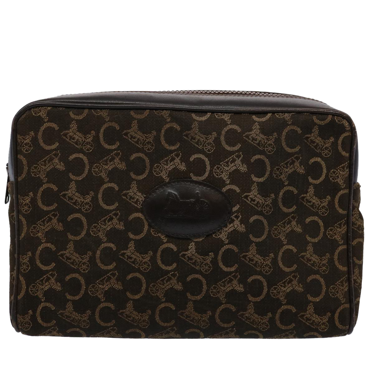 CELINE C Macadam Canvas Clutch Bag Brown Auth hk918