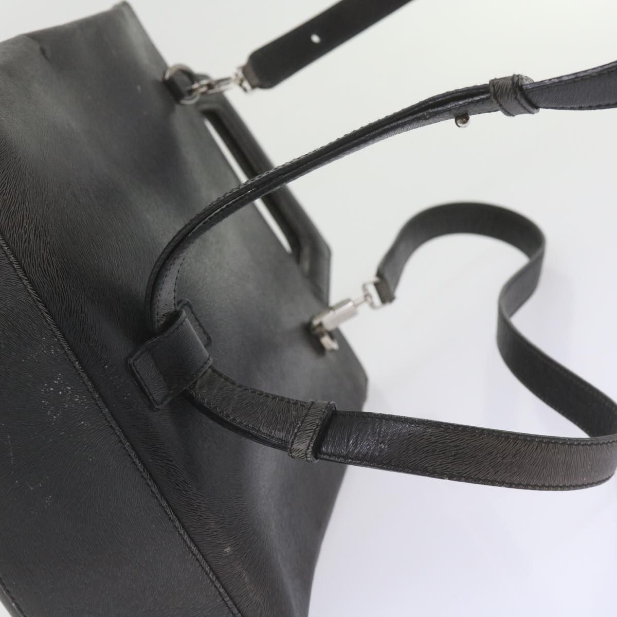 Salvatore Ferragamo Hand Bag Leather 2way Gray Auth hk919