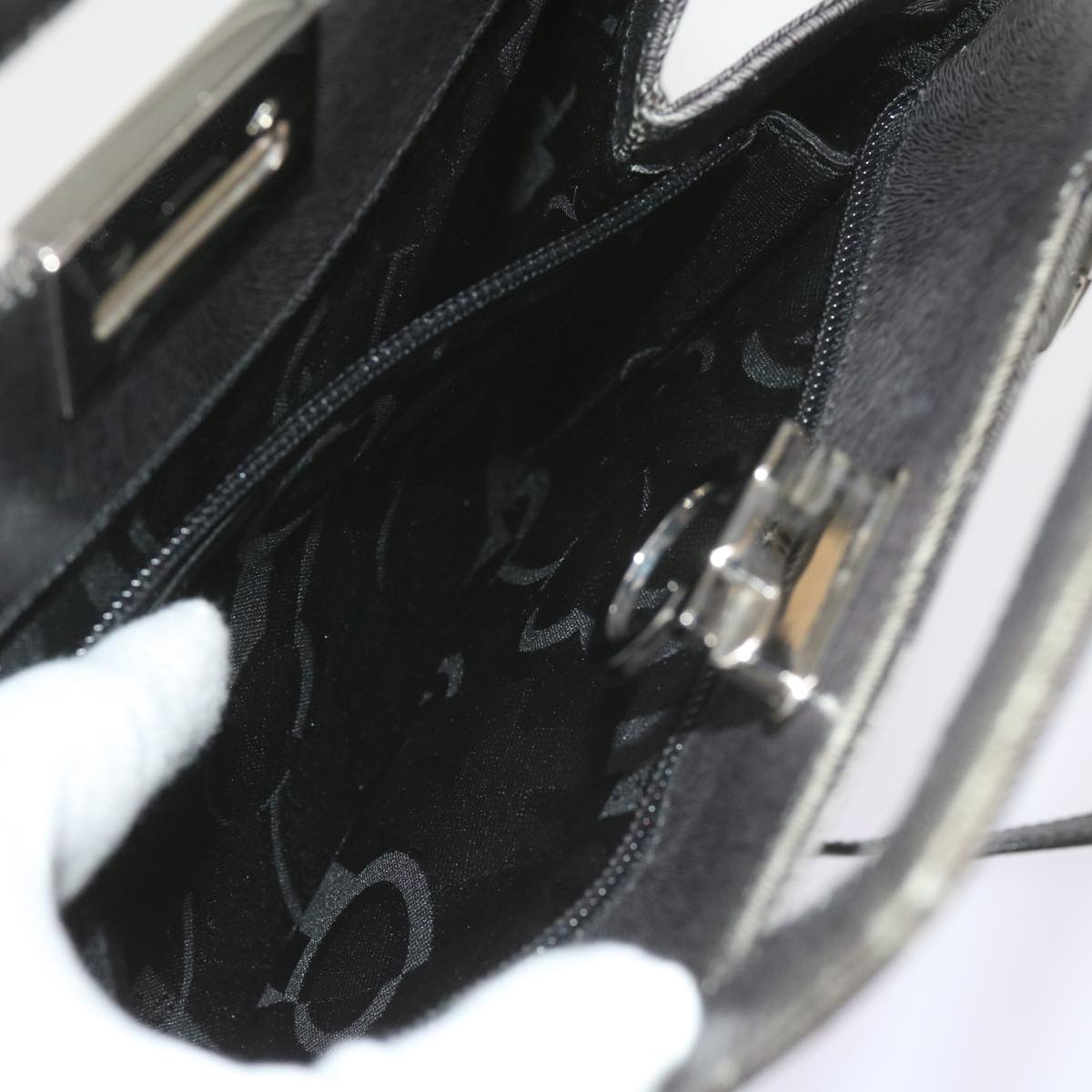 Salvatore Ferragamo Hand Bag Leather 2way Gray Auth hk919