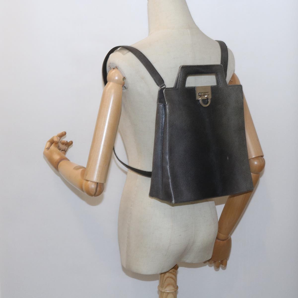 Salvatore Ferragamo Hand Bag Leather 2way Gray Auth hk919