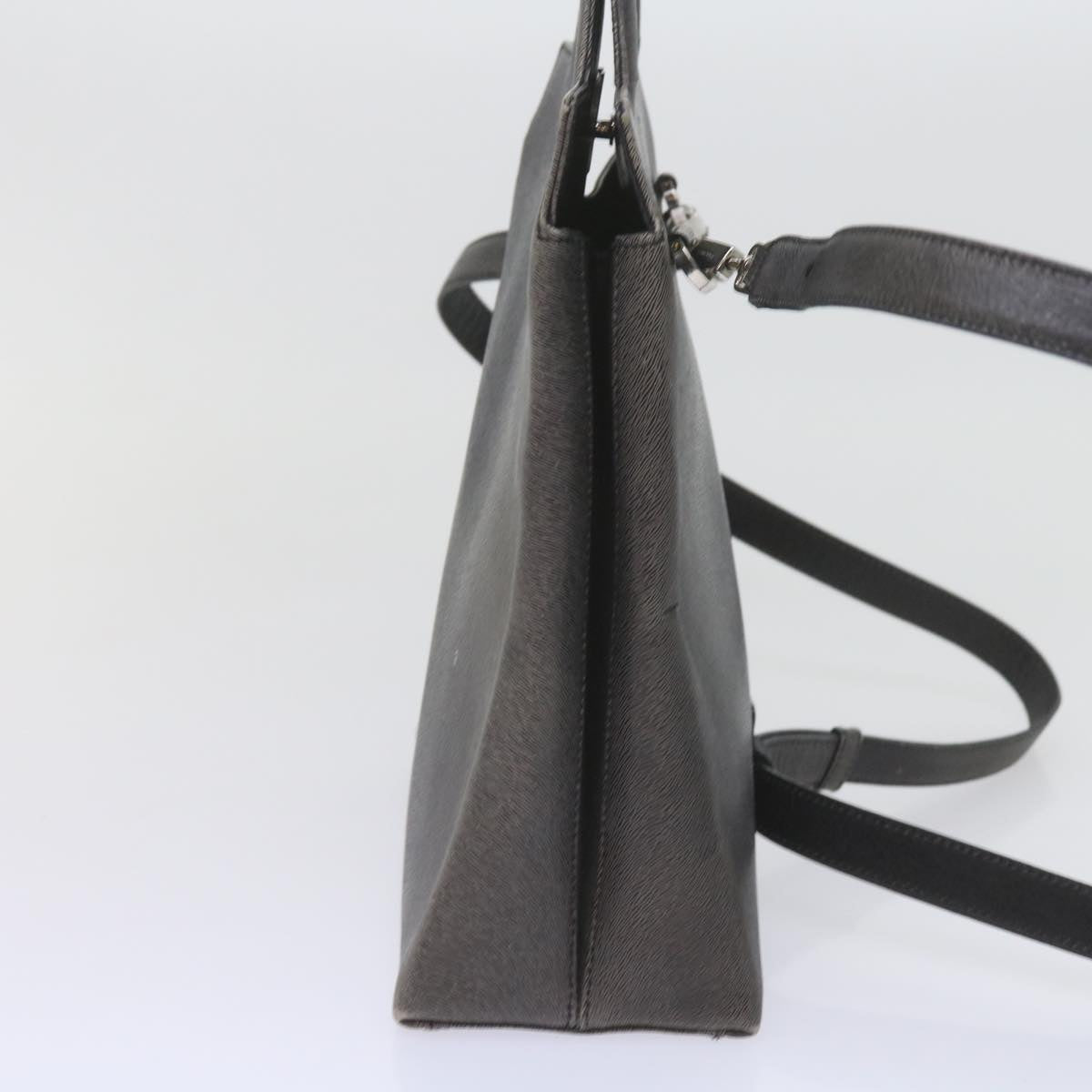 Salvatore Ferragamo Hand Bag Leather 2way Gray Auth hk919