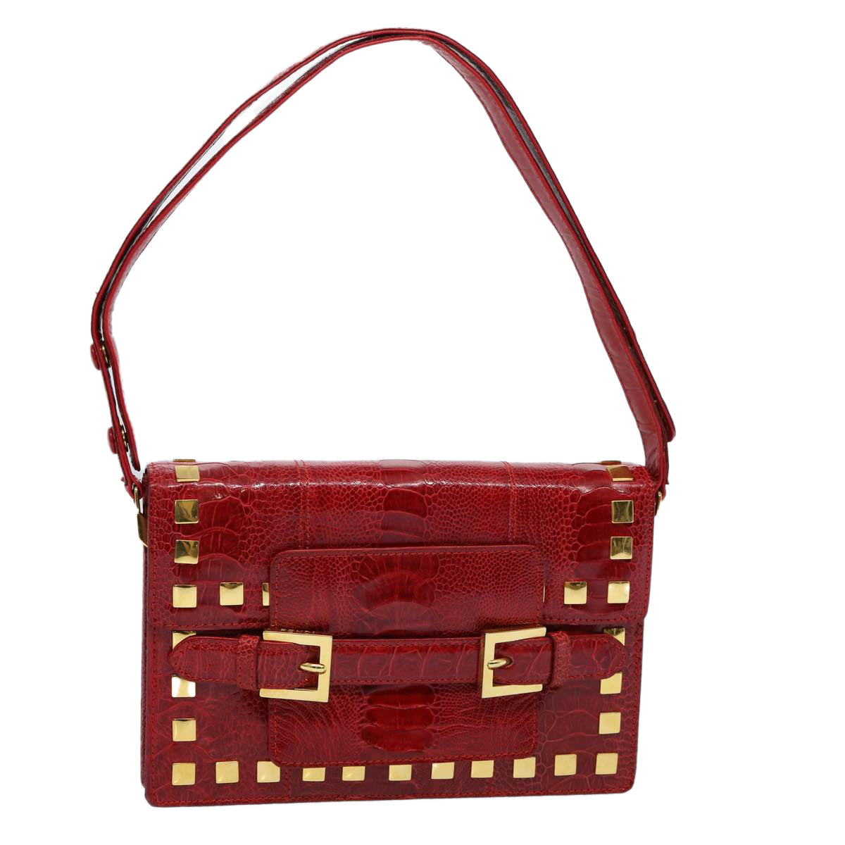 FENDI Shoulder Bag Leather Red Auth hk920