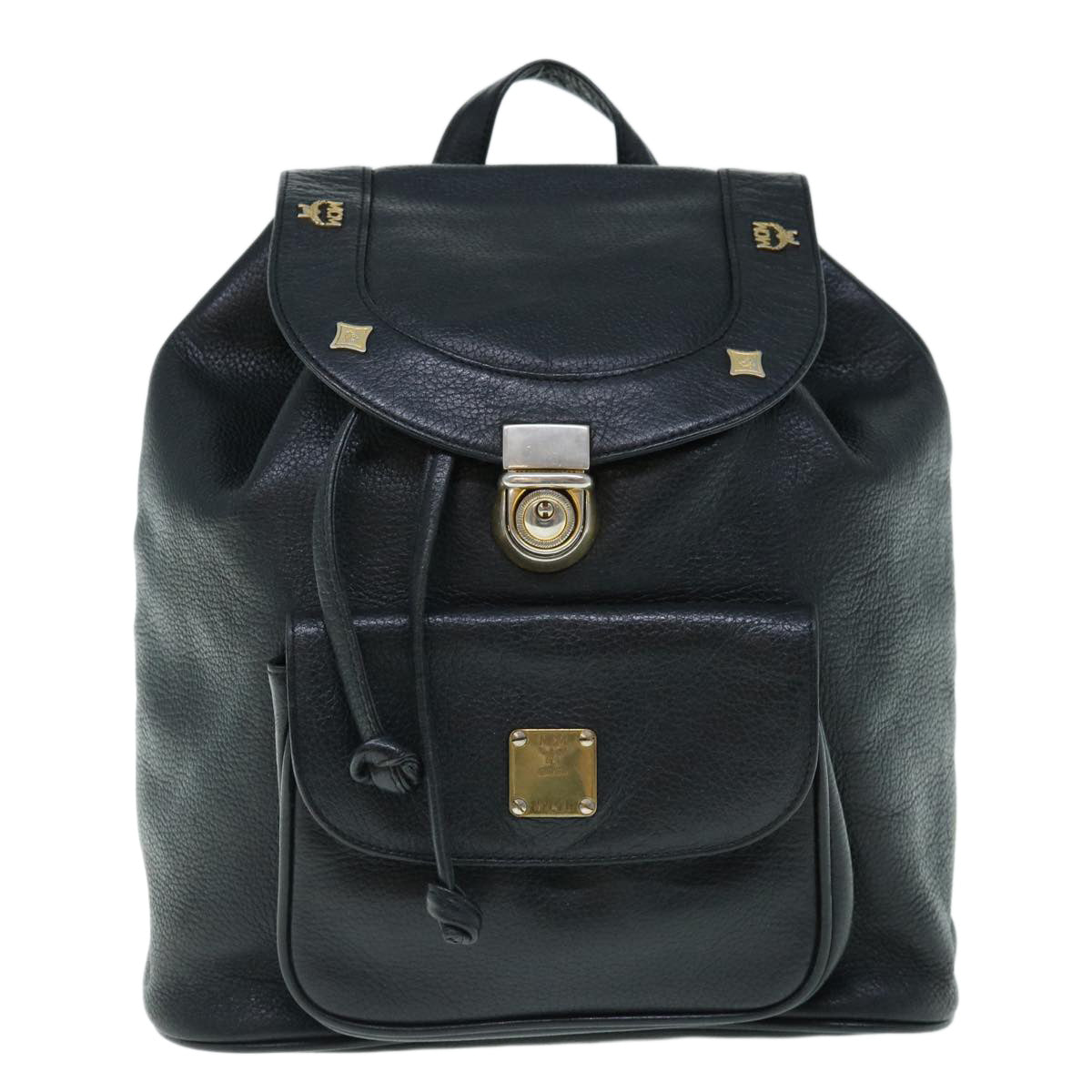 MCM Backpack Leather Black Auth hk924