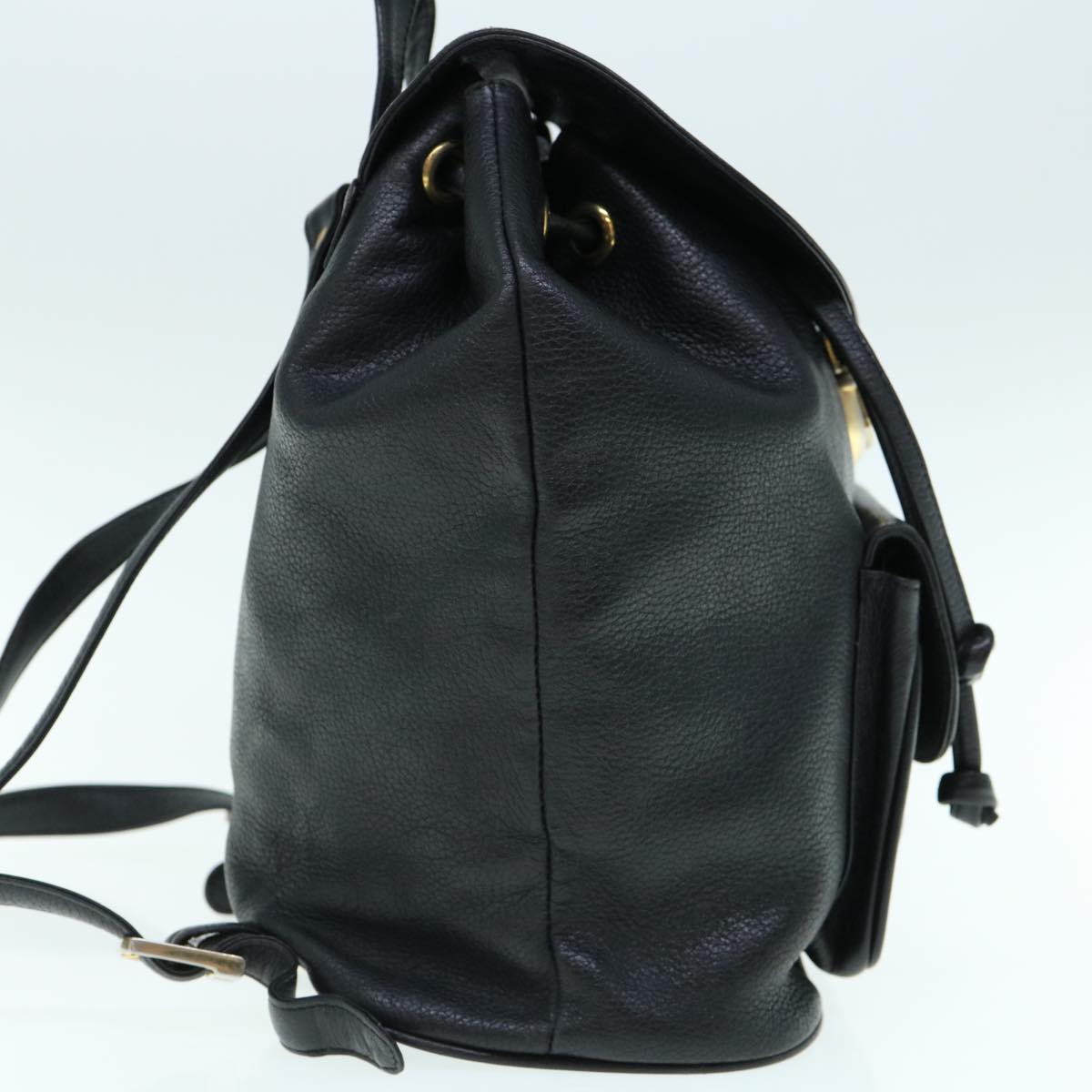 MCM Backpack Leather Black Auth hk924