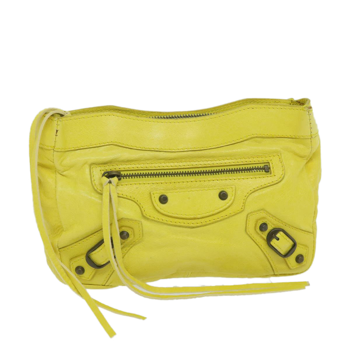 BALENCIAGA Pouch Leather Yellow 110481 Auth hk944