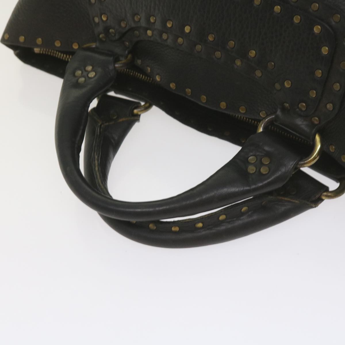 CELINE Hand Bag Leather Black Auth hk948