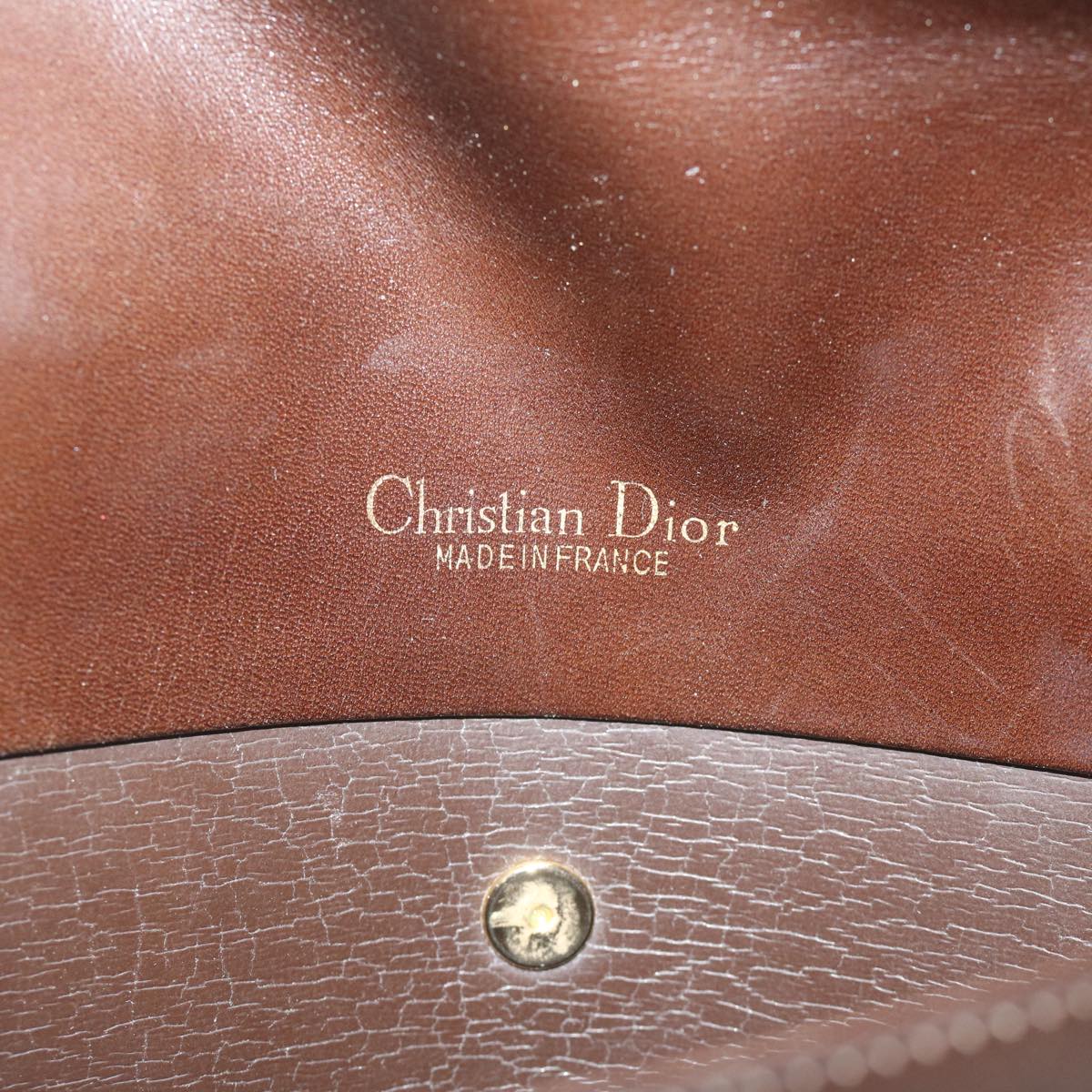 Christian Dior Shoulder Bag Leather Brown Auth hk953