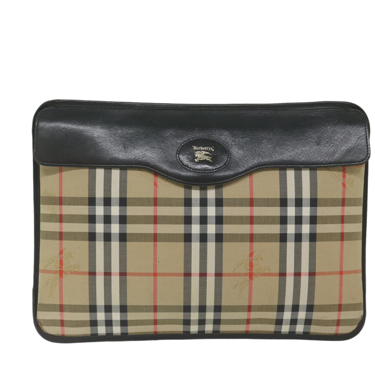 Burberrys Nova Check Clutch Bag Nylon Beige Auth hk958