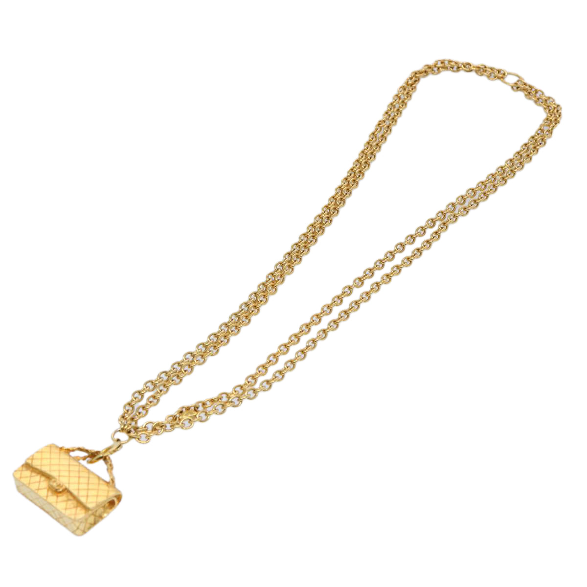 CHANEL Necklace Gold Tone CC Auth hk964