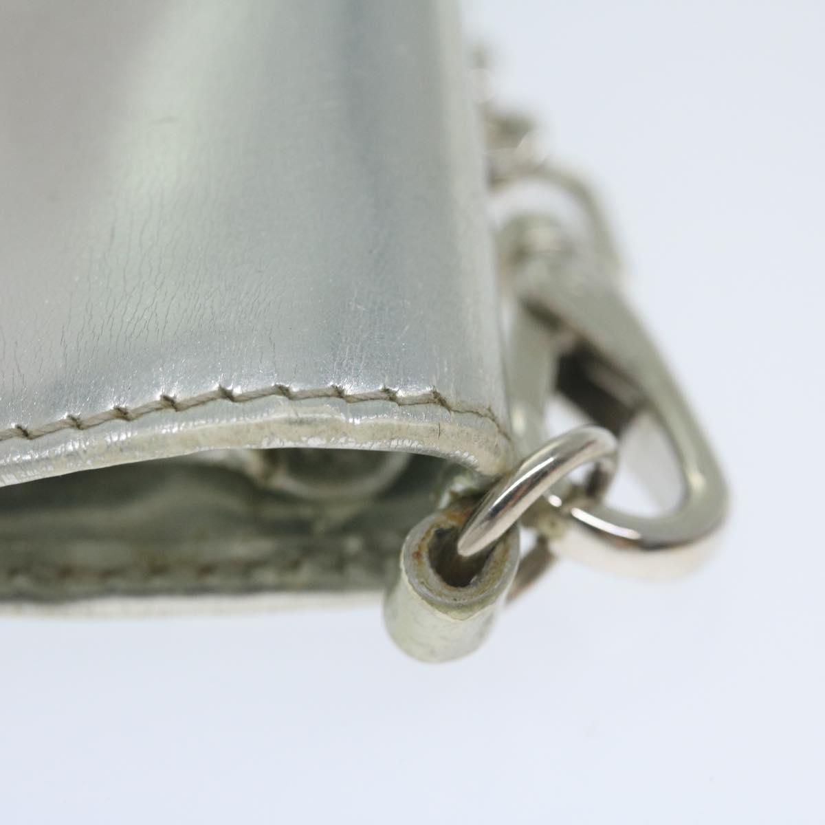 Miu Miu Chain Wallet Patent leather Silver Auth hk979