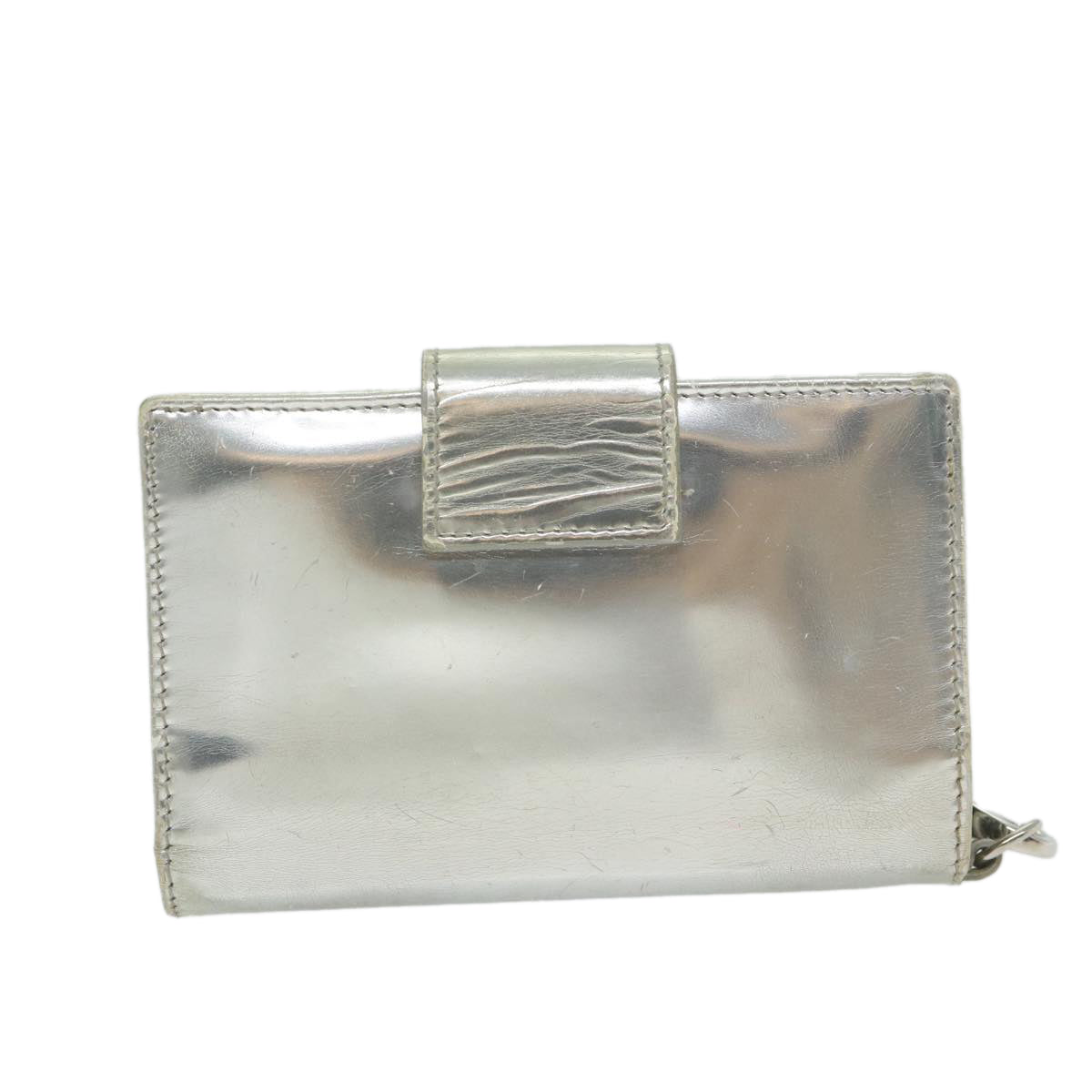 Miu Miu Chain Wallet Patent leather Silver Auth hk979