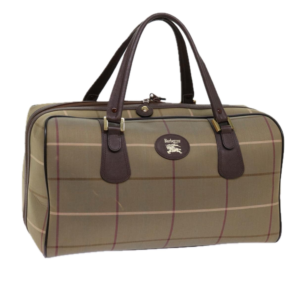 Burberrys Nova Check Boston Bag Nylon Canvas Brown Auth hk981