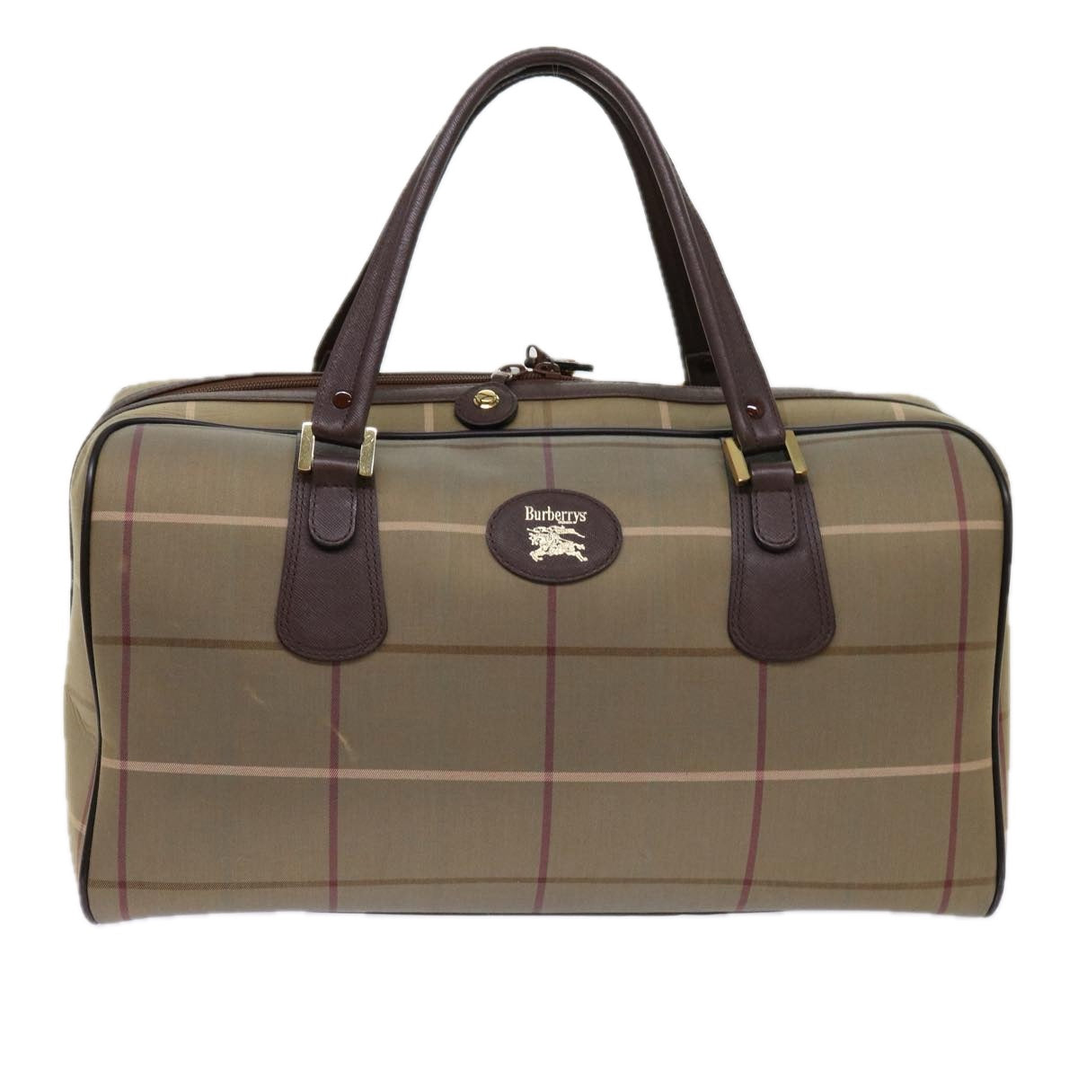 Burberrys Nova Check Boston Bag Nylon Canvas Brown Auth hk981