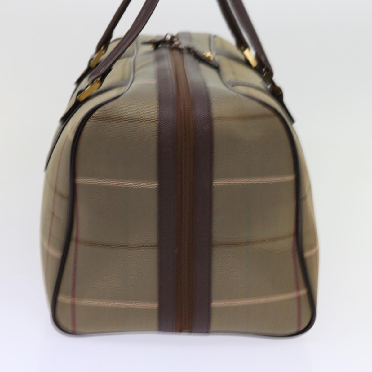 Burberrys Nova Check Boston Bag Nylon Canvas Brown Auth hk981