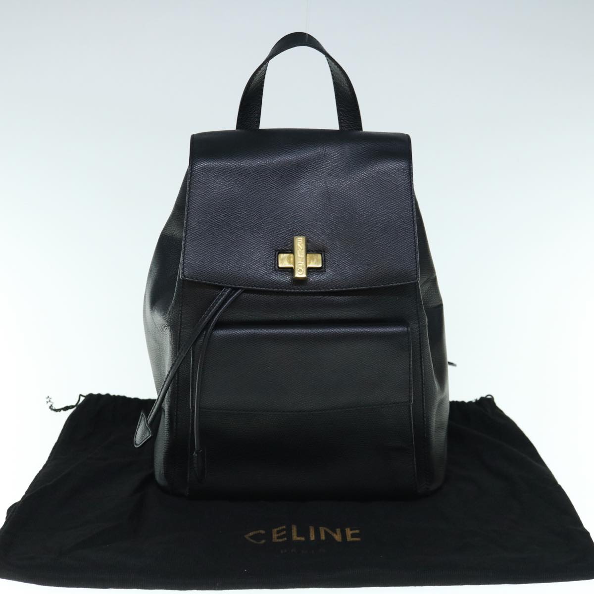 CELINE Macadam Backpack Leather Black Auth hk993