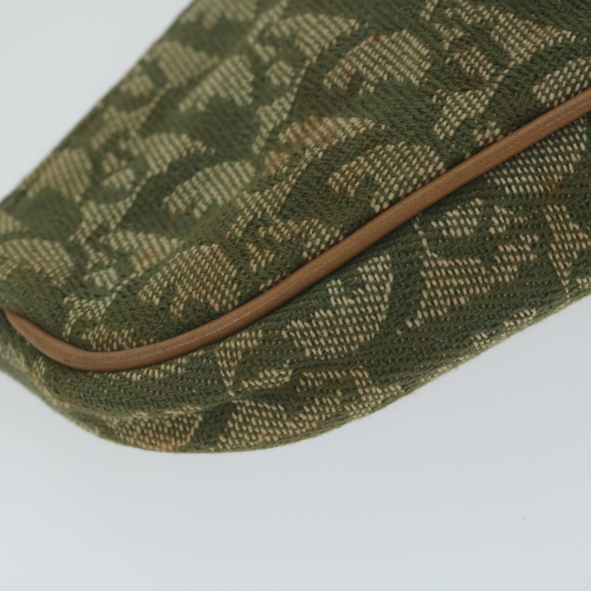 Christian Dior Trotter Canvas Saddle Pouch Accessory Pouch Green Auth hk994