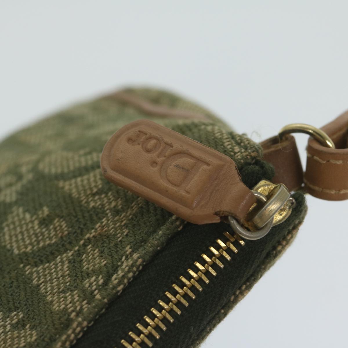 Christian Dior Trotter Canvas Saddle Pouch Accessory Pouch Green Auth hk994