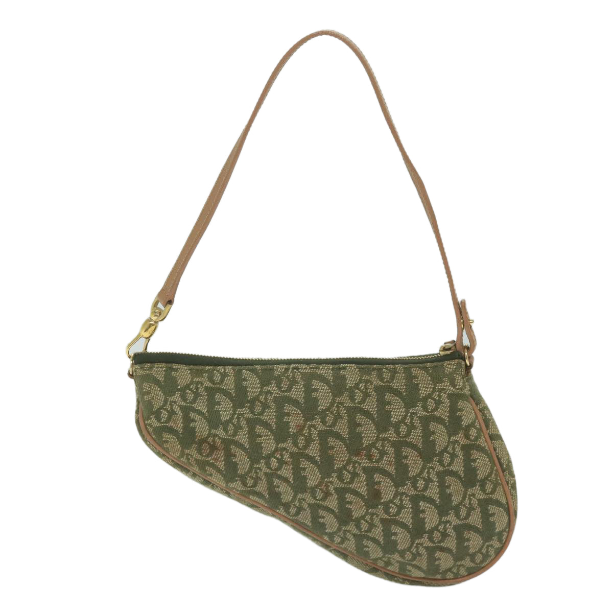 Christian Dior Trotter Canvas Saddle Pouch Accessory Pouch Green Auth hk994