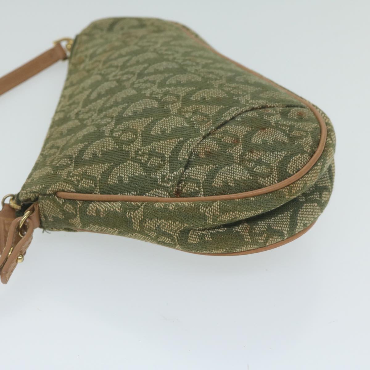 Christian Dior Trotter Canvas Saddle Pouch Accessory Pouch Green Auth hk994