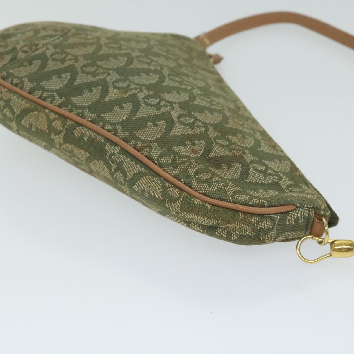 Christian Dior Trotter Canvas Saddle Pouch Accessory Pouch Green Auth hk994