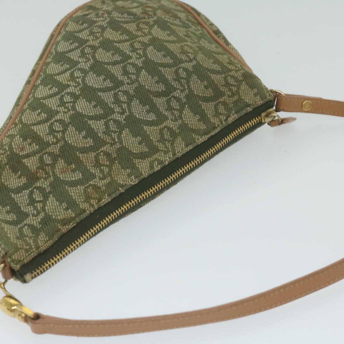 Christian Dior Trotter Canvas Saddle Pouch Accessory Pouch Green Auth hk994