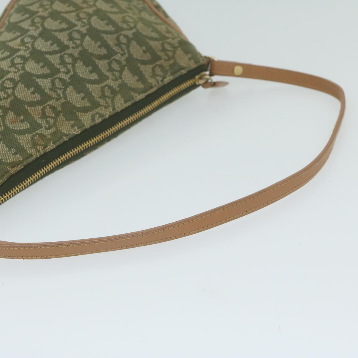 Christian Dior Trotter Canvas Saddle Pouch Accessory Pouch Green Auth hk994