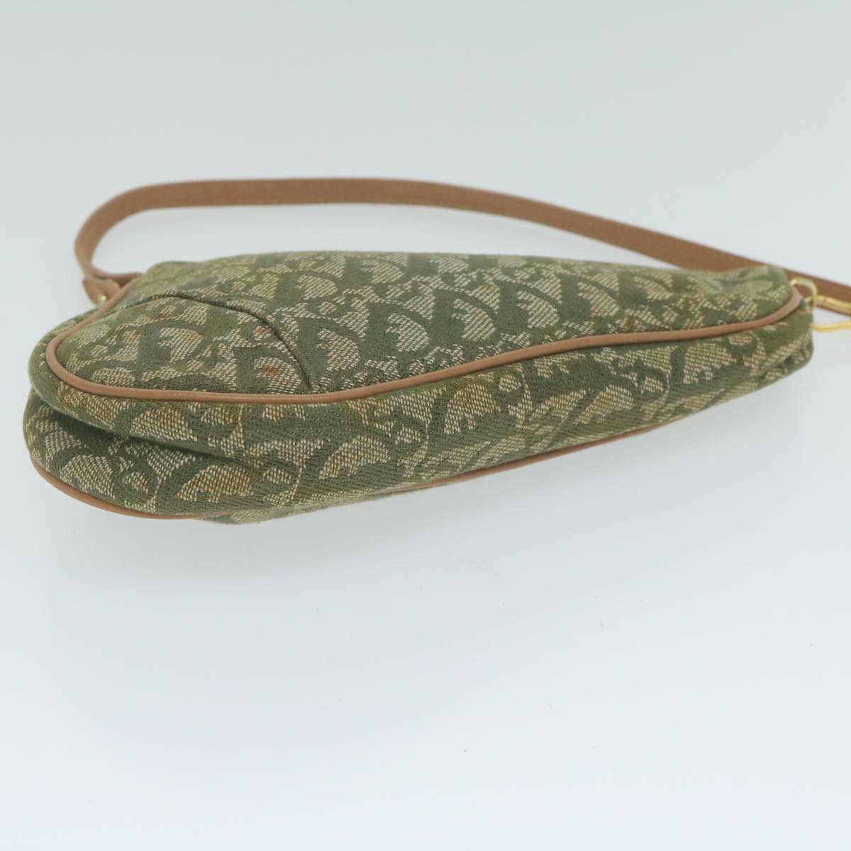 Christian Dior Trotter Canvas Saddle Pouch Accessory Pouch Green Auth hk994