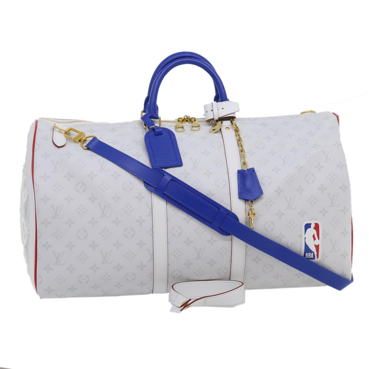 LOUIS VUITTON Monogram Keepall 55 Boston Bag White M45586 LVxNBA Auth hs1077A