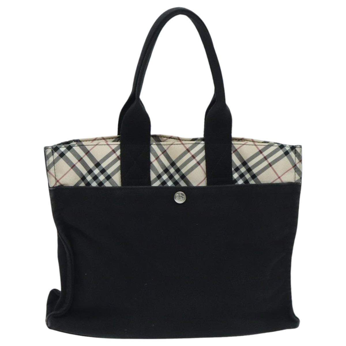 BURBERRY Nova Check Blue Label Hand Bag Canvas Black Beige Silver Auth hs1686