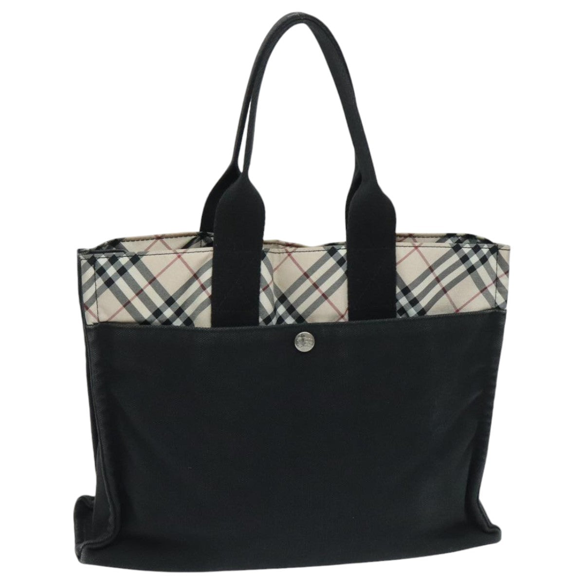 BURBERRY Nova Check Blue Label Hand Bag Canvas Black Beige Silver Auth hs1687