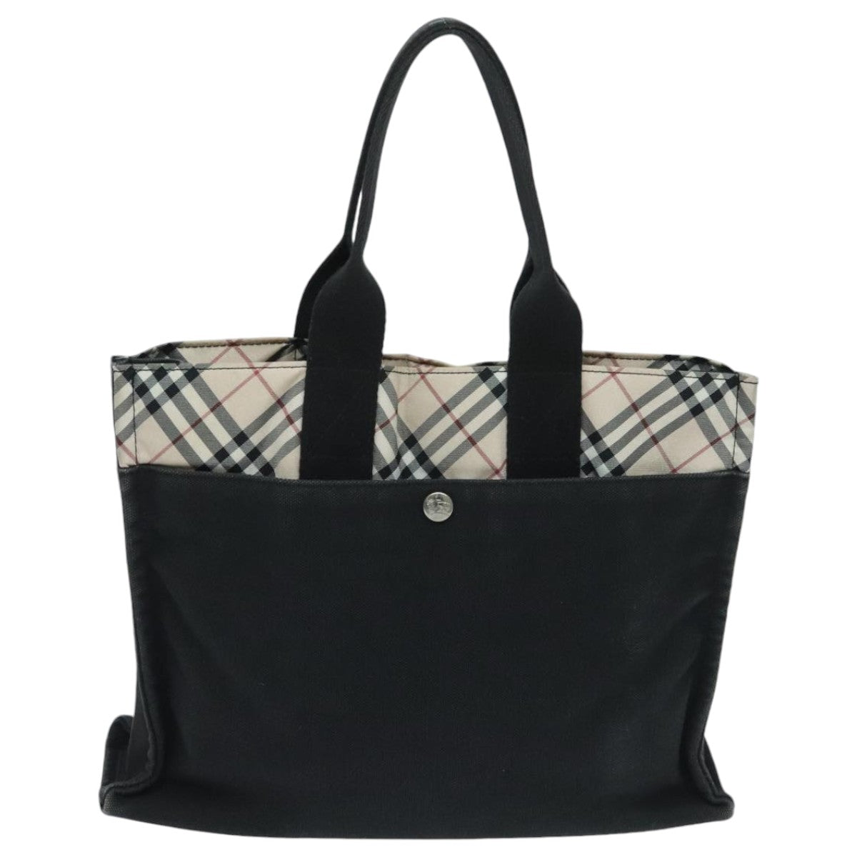 BURBERRY Nova Check Blue Label Hand Bag Canvas Black Beige Silver Auth hs1687