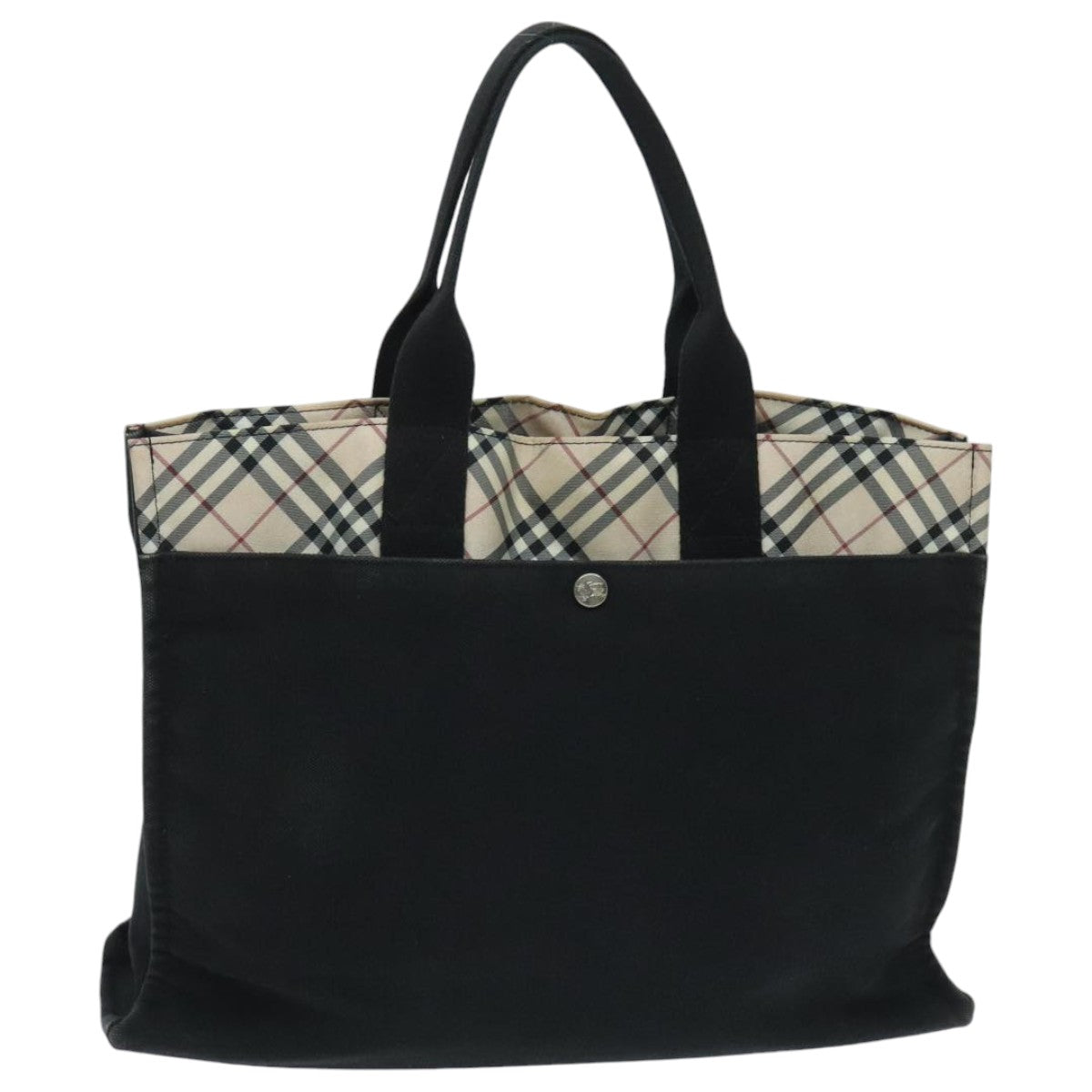 BURBERRY Nova Check Blue Label Hand Bag Canvas Black Beige Silver Auth hs1691