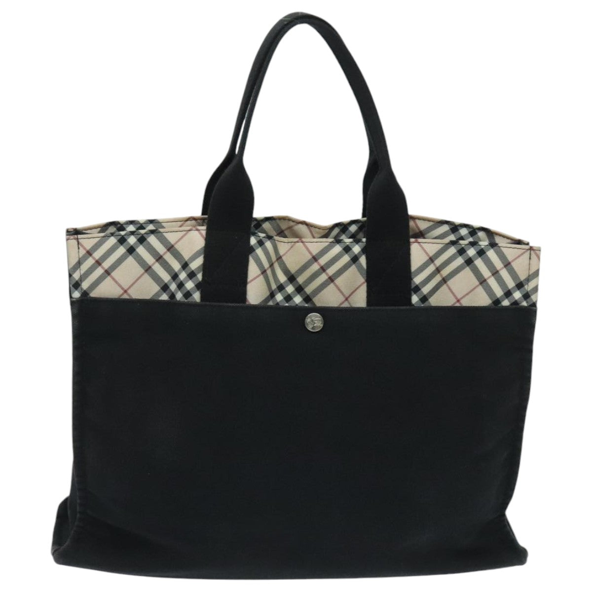 BURBERRY Nova Check Blue Label Hand Bag Canvas Black Beige Silver Auth hs1691