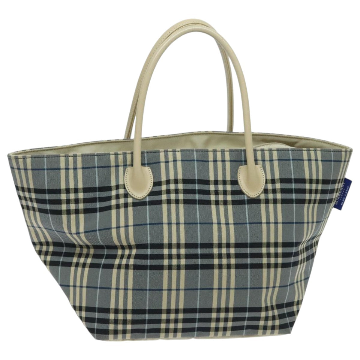 BURBERRY Nova Check Blue Label Tote Bag Nylon Blue Beige Silver Auth hs1692