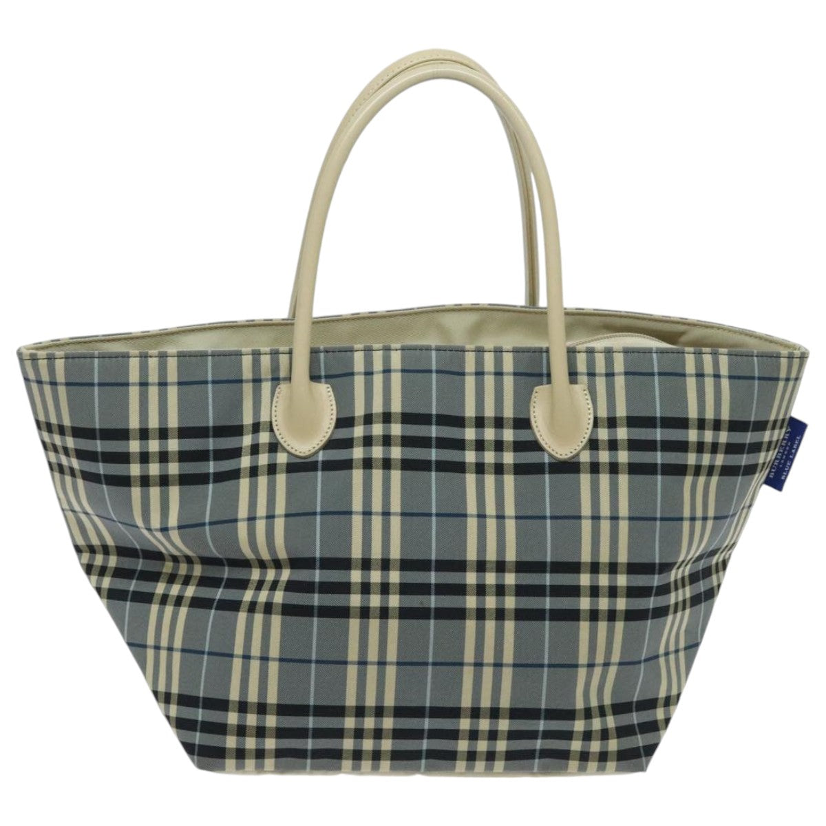 BURBERRY Nova Check Blue Label Tote Bag Nylon Blue Beige Silver Auth hs1692