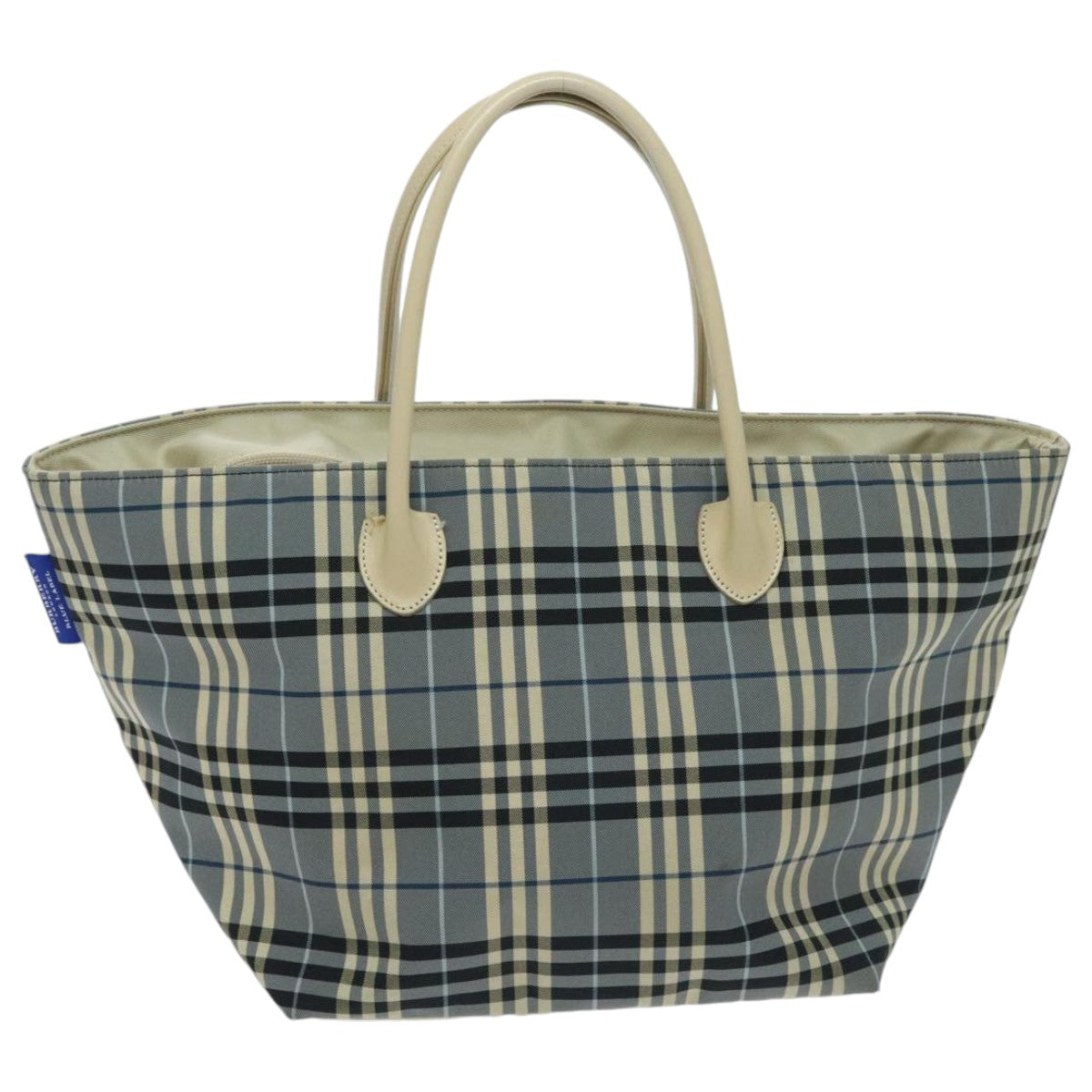 BURBERRY Nova Check Blue Label Tote Bag Nylon Blue Beige Silver Auth hs1692