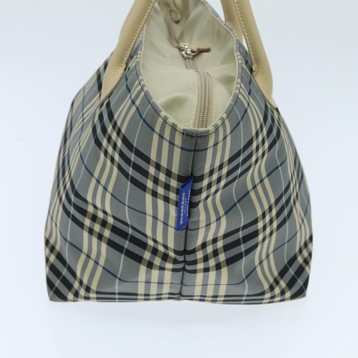 BURBERRY Nova Check Blue Label Tote Bag Nylon Blue Beige Silver Auth hs1692