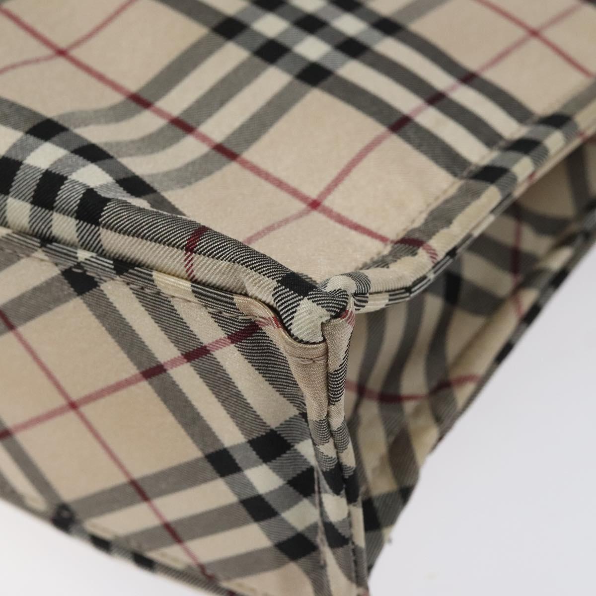 BURBERRY Nova Check Blue Label Hand Bag Nylon Silver Beige Auth hs1698