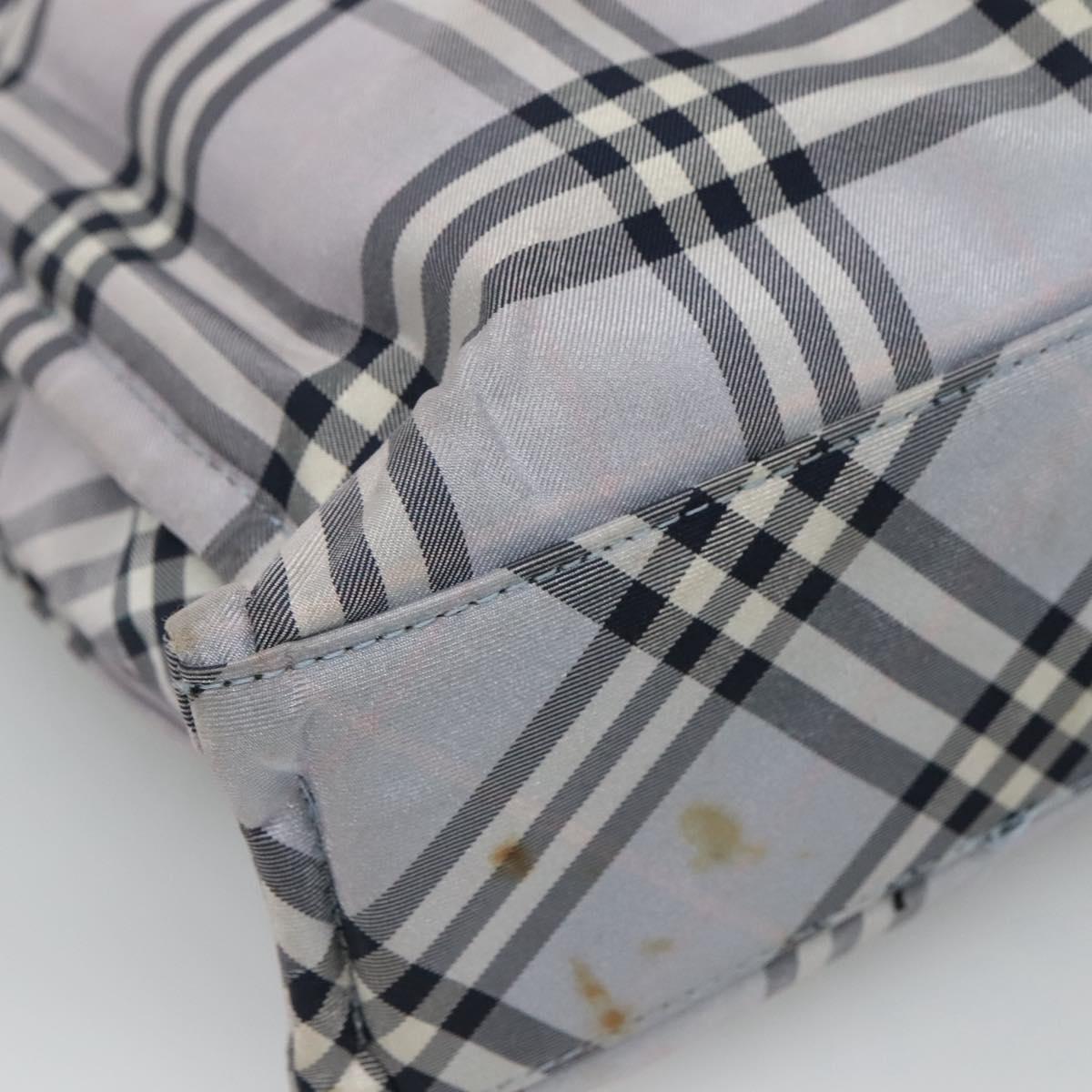 BURBERRY Nova Check Blue Label Hand Bag Nylon Purple Silver Auth hs1699