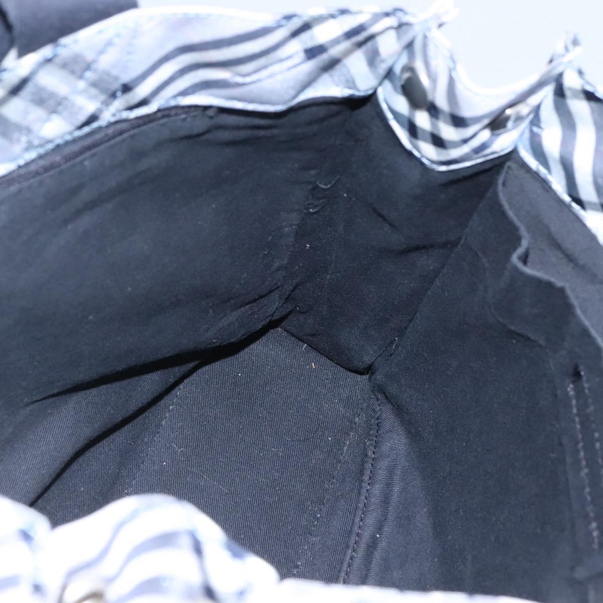 BURBERRY Nova Check Blue Label Hand Bag Nylon Purple Silver Auth hs1699