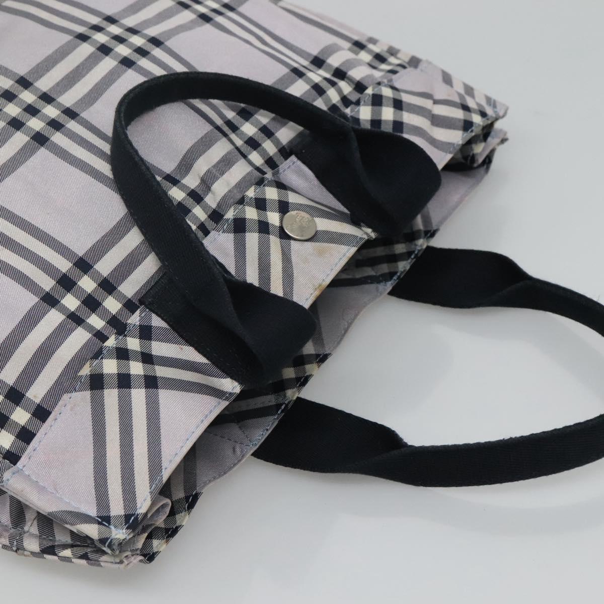 BURBERRY Nova Check Blue Label Hand Bag Nylon Purple Silver Auth hs1699