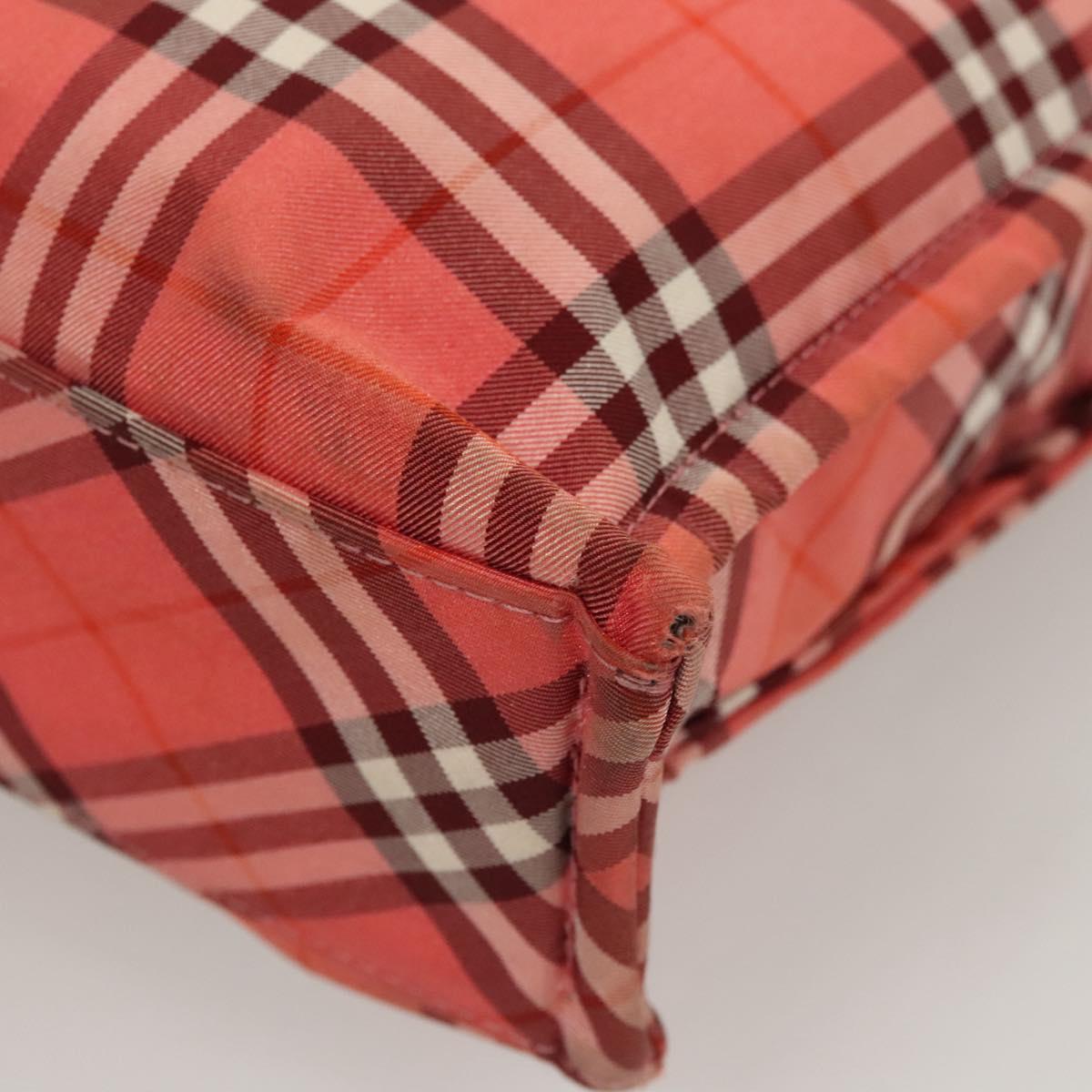 BURBERRY Nova Check Blue Label Hand Bag Nylon Pink Silver Auth hs1706