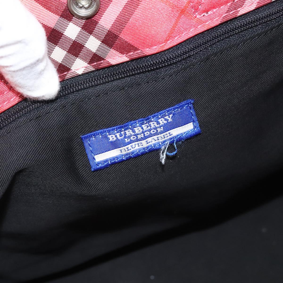 BURBERRY Nova Check Blue Label Hand Bag Nylon Pink Silver Auth hs1706
