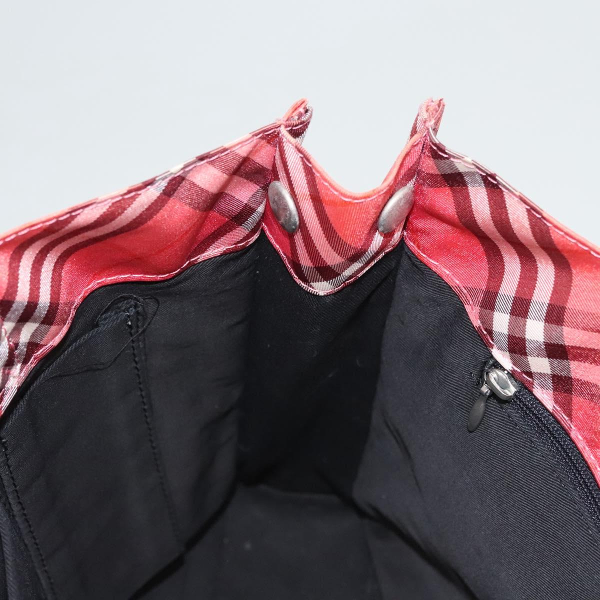 BURBERRY Nova Check Blue Label Hand Bag Nylon Pink Silver Auth hs1706